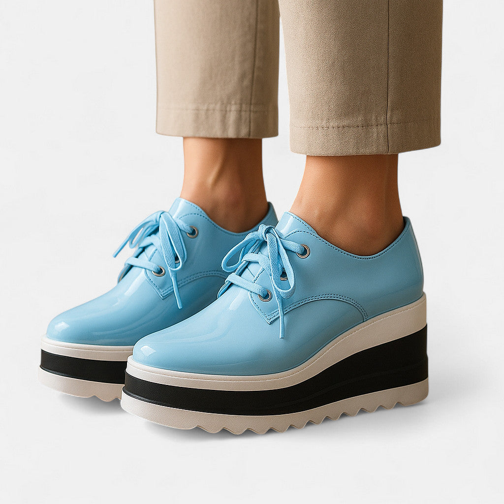 Women's Lace-Up Platform Derby Shoes with Square Toe