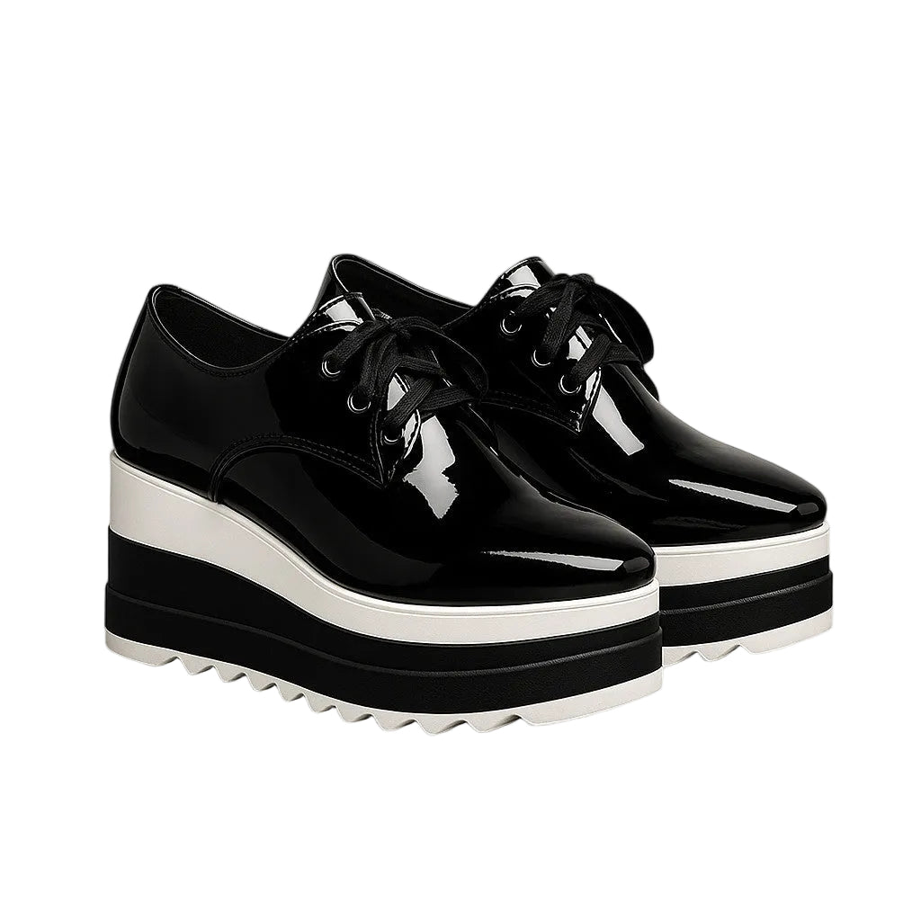 Women's Lace-Up Platform Derby Shoes with Square Toe