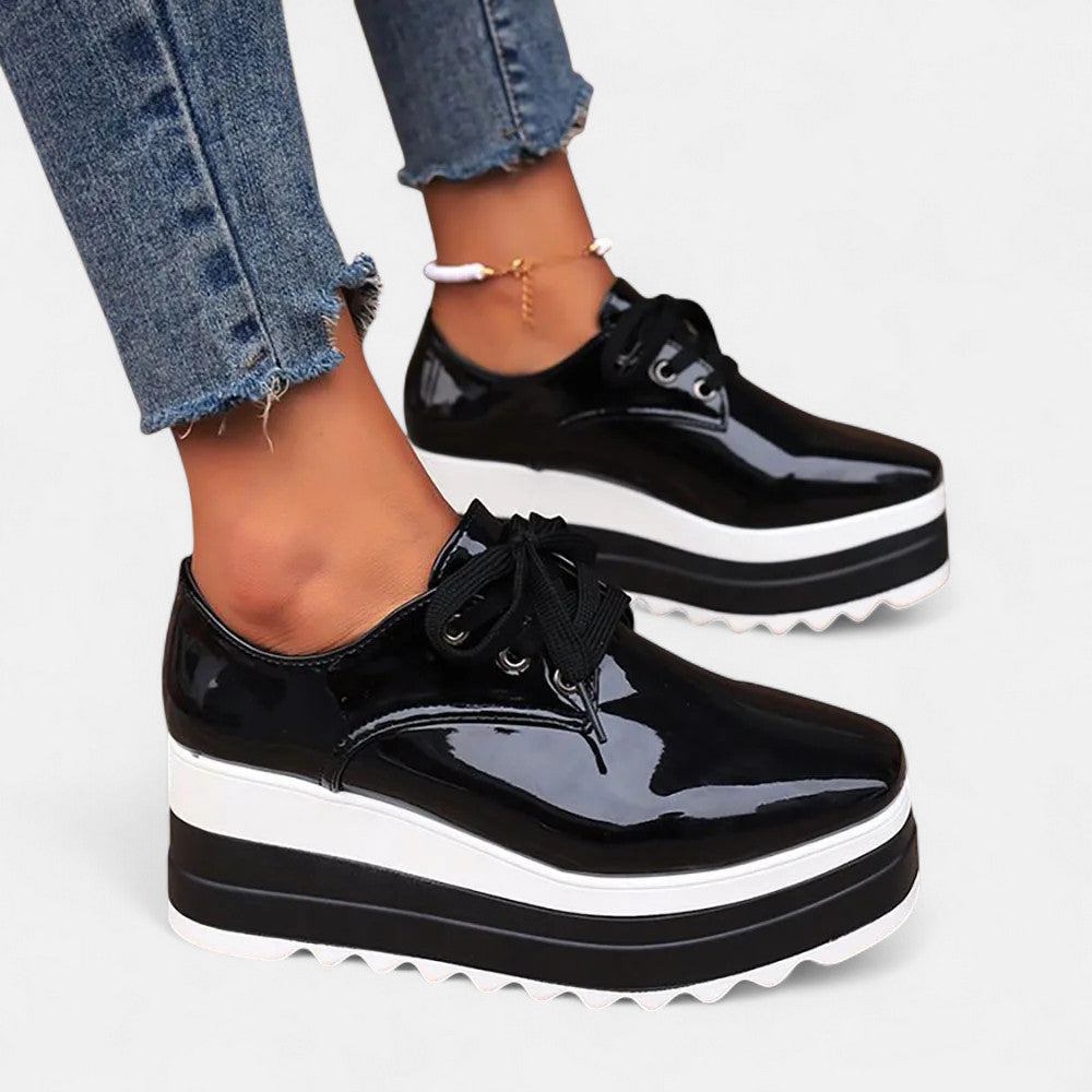 Women's Lace-Up Platform Derby Shoes with Square Toe