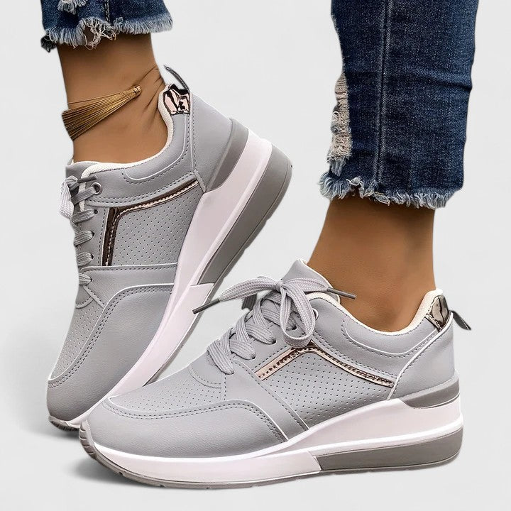 Women's Lace-Up Wedge Sneakers with Gold Trim