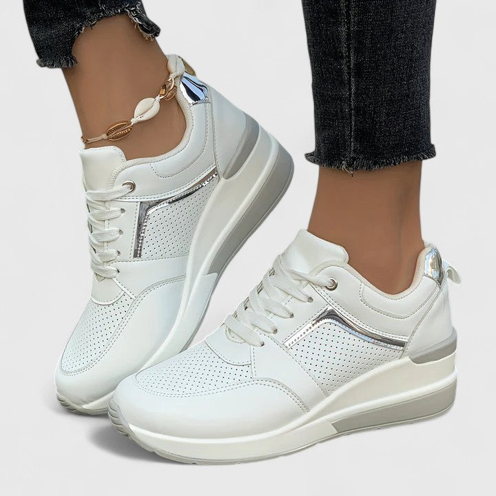 Women's Lace-Up Wedge Sneakers with Gold Trim