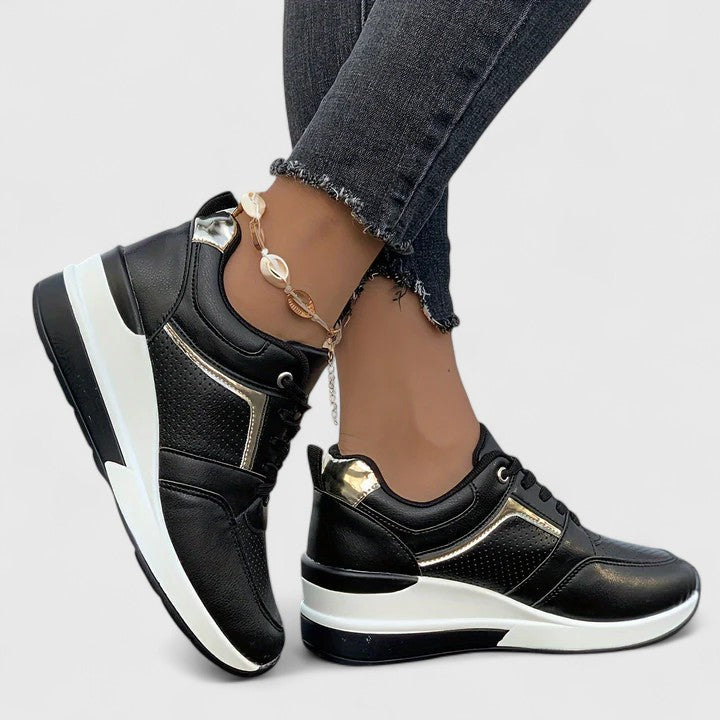 Women's Lace-Up Wedge Sneakers with Gold Trim