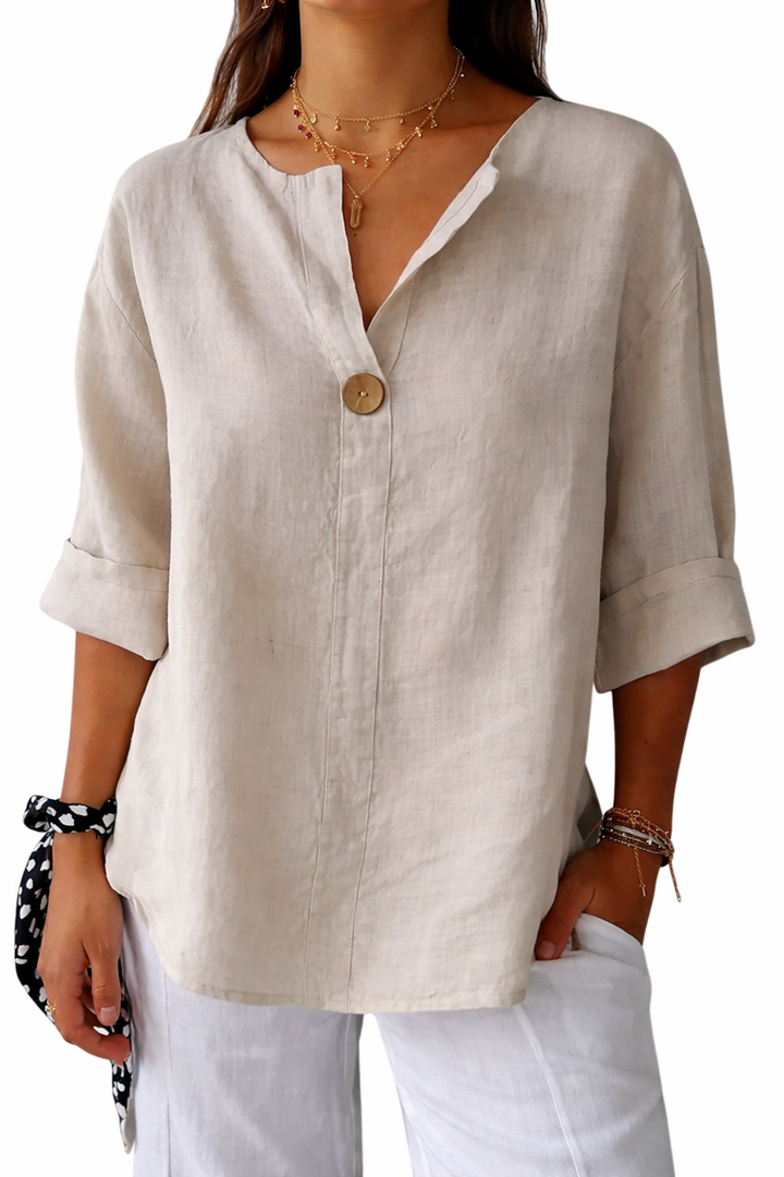 Women’s Long Sleeve Blouse with Split Neck and Button Front