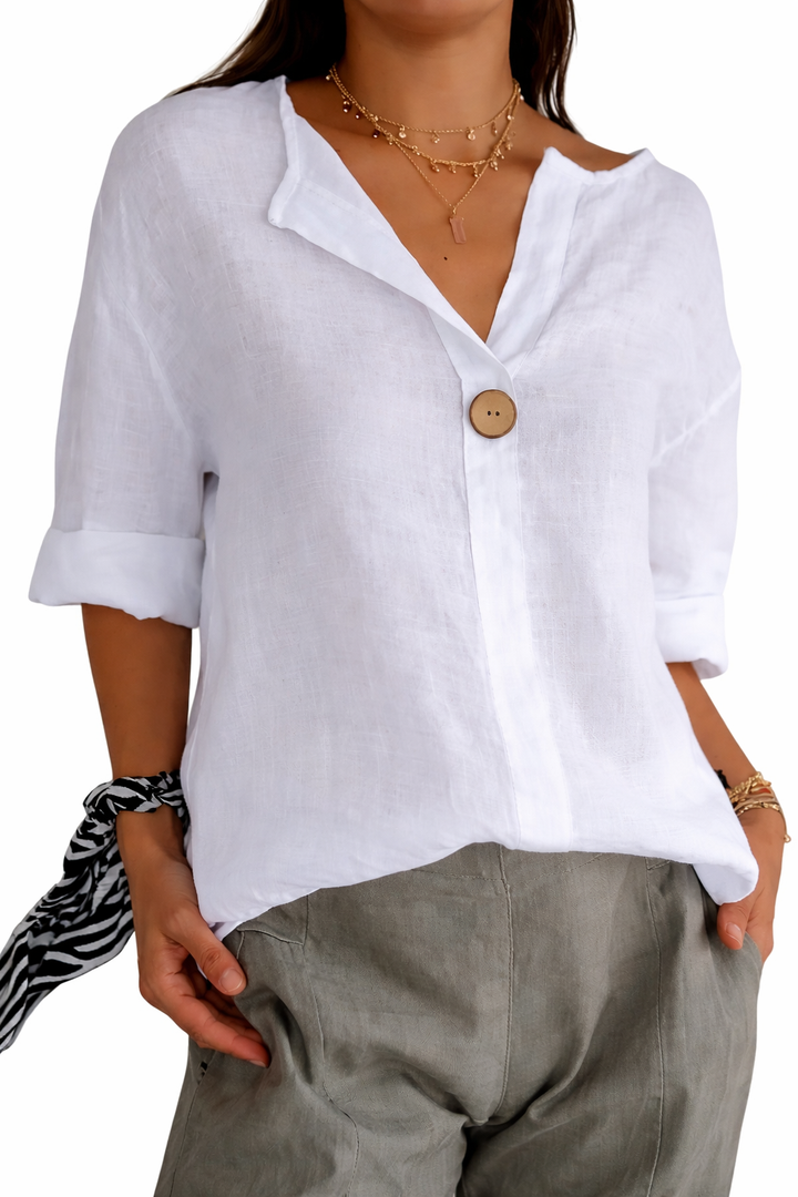 Women’s Long Sleeve Blouse with Split Neck and Button Front
