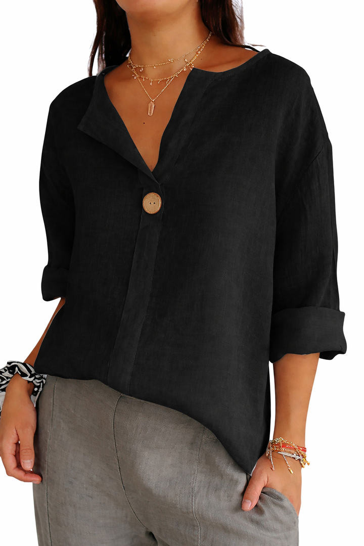 Women’s Long Sleeve Blouse with Split Neck and Button Front