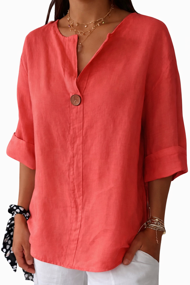 Women’s Long Sleeve Blouse with Split Neck and Button Front