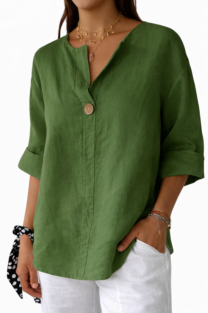 Women’s Long Sleeve Blouse with Split Neck and Button Front