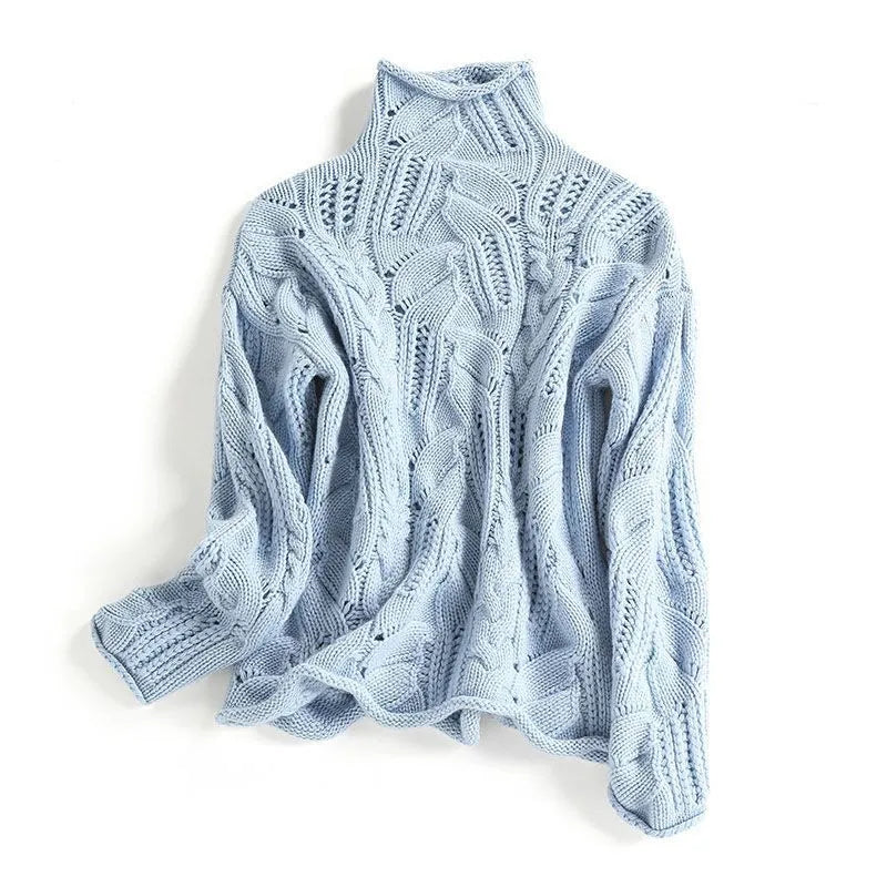 Women’s Long Sleeve Cable-Knit Sweater with Mock Neck