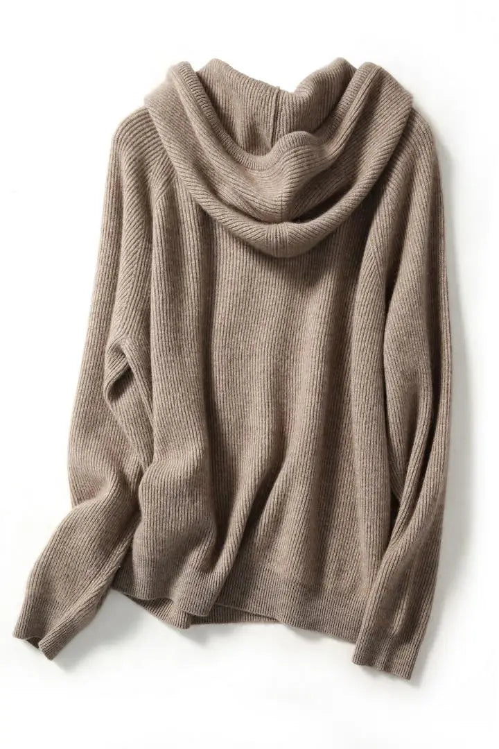 Women’s Long Sleeve Hooded Sweater with Drawstring and Ribbed Knit