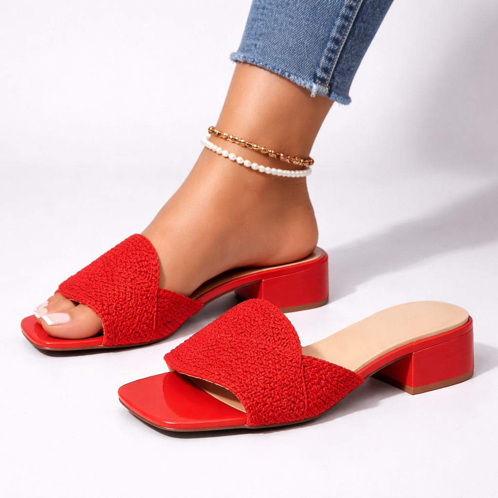Women's Low Block Heel Open Square Toe Slip-On Mule Sandal