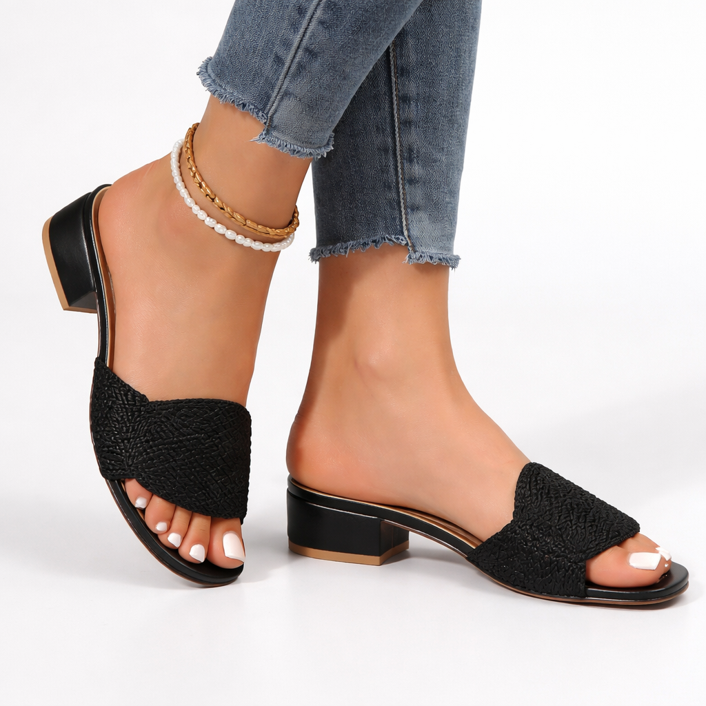 Women's Low Block Heel Open Square Toe Slip-On Mule Sandal
