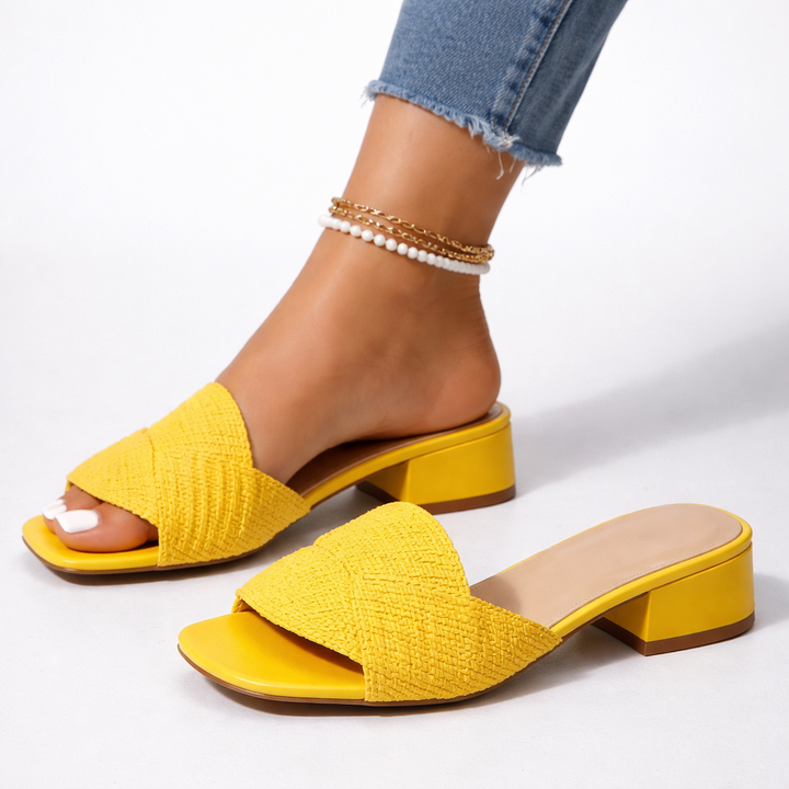 Women's Low Block Heel Open Square Toe Slip-On Mule Sandal