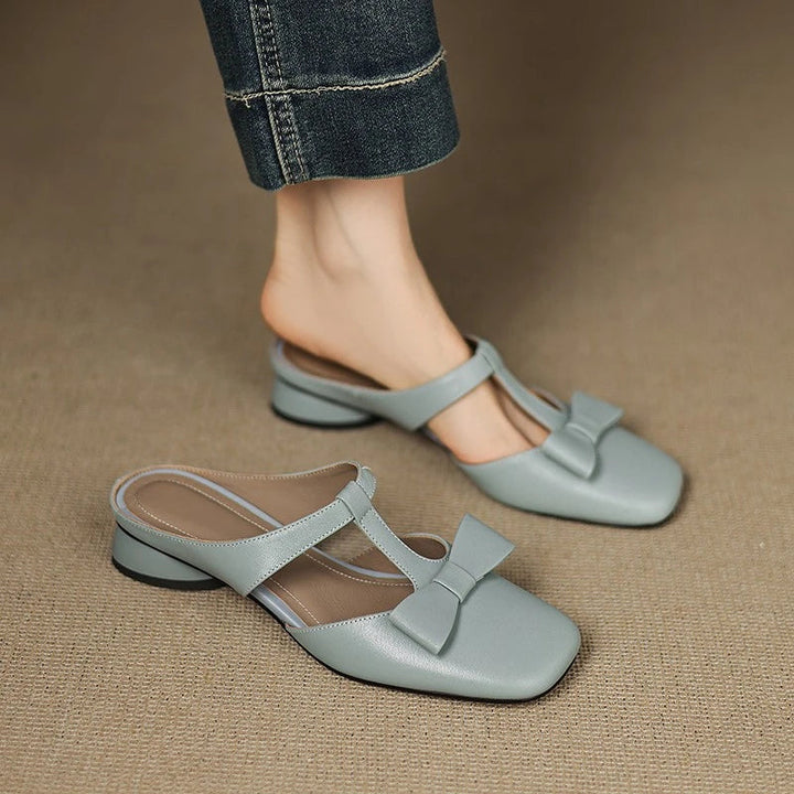 Women's Low Block Heel Square Toe T-Strap Sandal