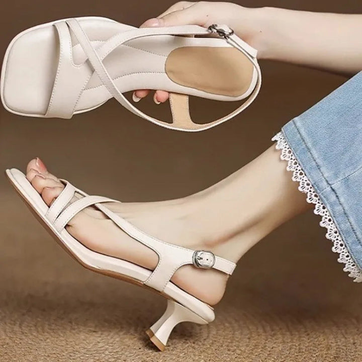 Women's Low Kitten Heel Open Square Toe Slingback Sandal