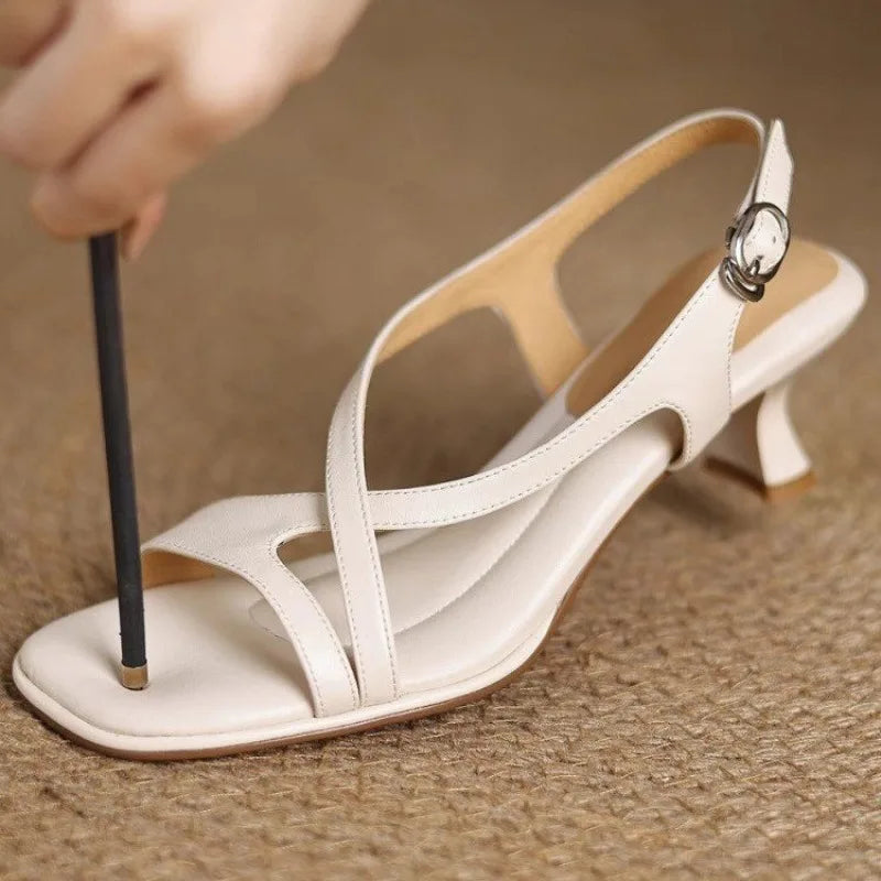 Women's Low Kitten Heel Open Square Toe Slingback Sandal