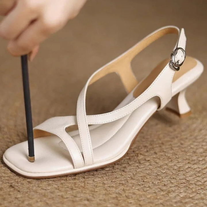 Women's Low Kitten Heel Open Square Toe Slingback Sandal