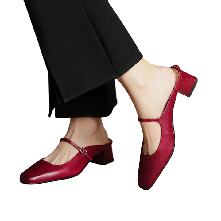 Women's Mary Jane Square Toe Open Back Block Heel Pumps