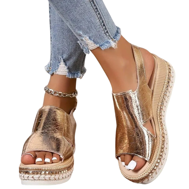 Women's Metallic Slip-On Platform Sandals with Espadrille Sole