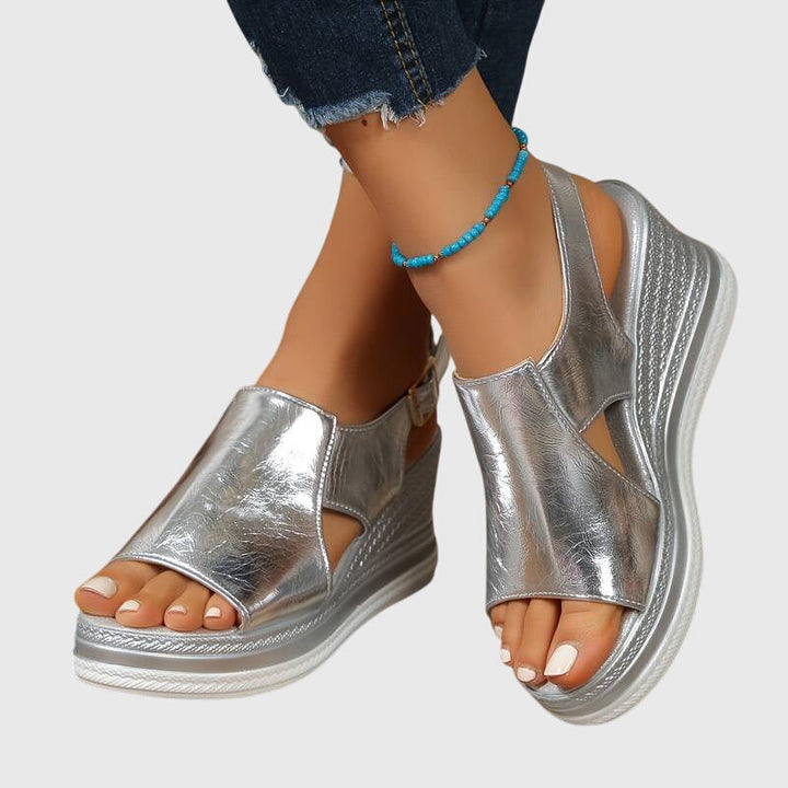 Women's Metallic Slip-On Platform Sandals with Espadrille Sole