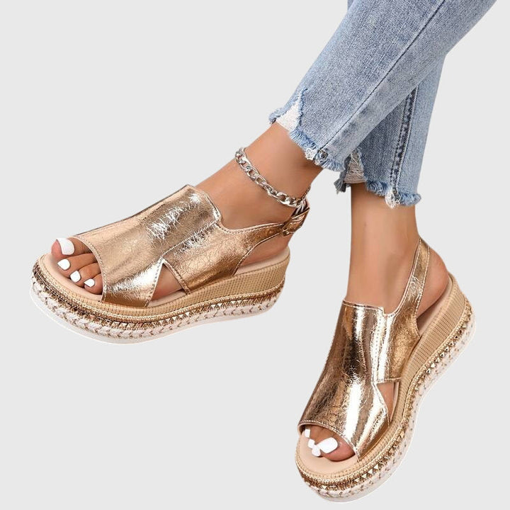 Women's Metallic Slip-On Platform Sandals with Espadrille Sole