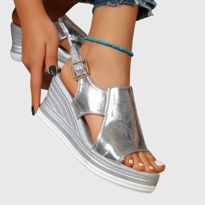 Women's Metallic Slip-On Platform Sandals with Espadrille Sole