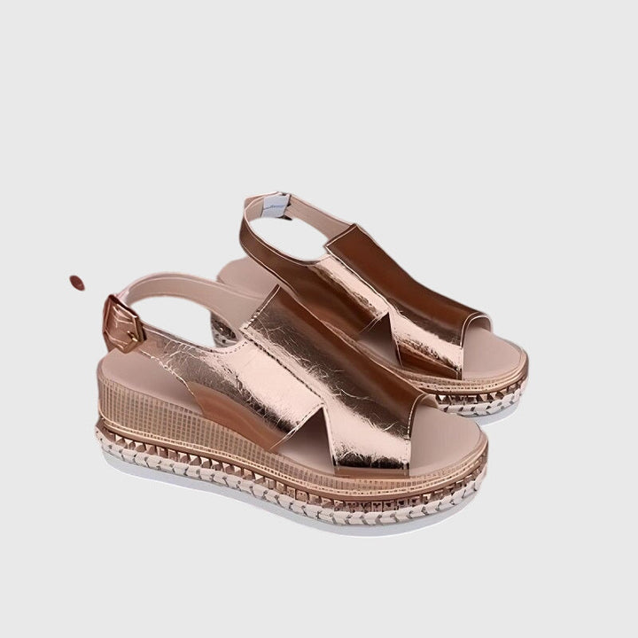 Women's Metallic Slip-On Platform Sandals with Espadrille Sole