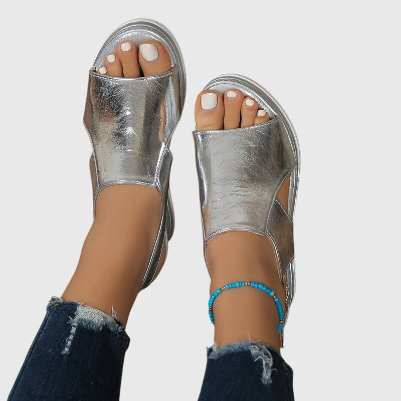 Women's Metallic Slip-On Platform Sandals with Espadrille Sole