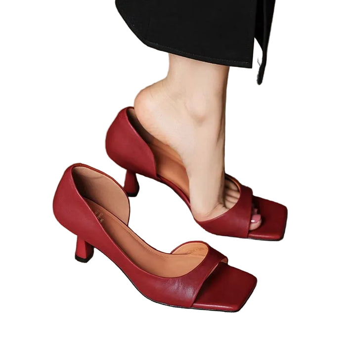 Women's Mid Block Heel Open Square Toe Slip-On Mule