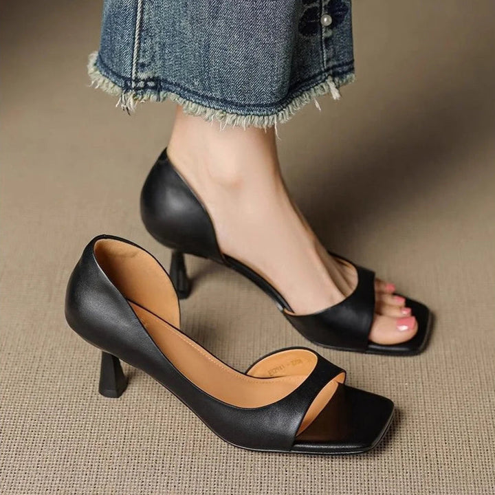 Women's Mid Block Heel Open Square Toe Slip-On Mule