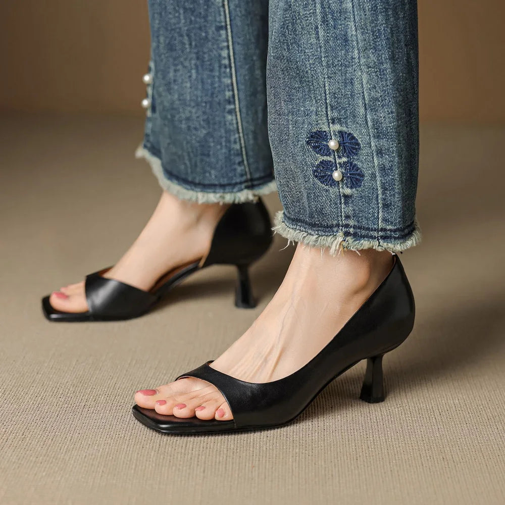 Women's Mid Block Heel Open Square Toe Slip-On Mule
