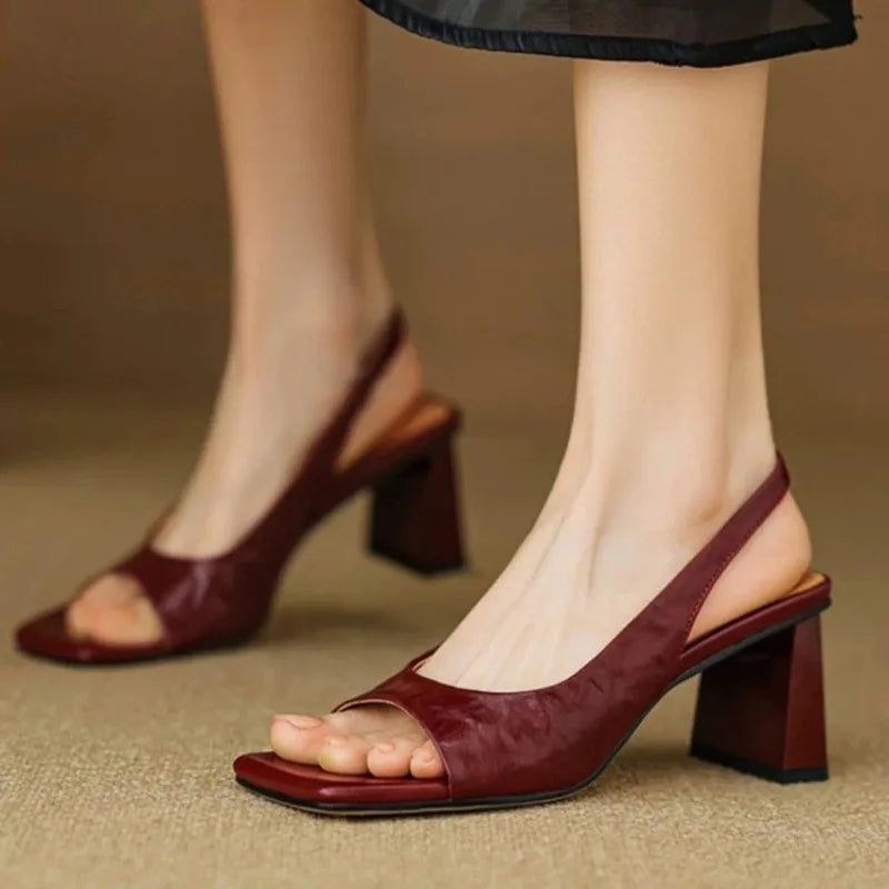 Women's Mid Block Heel Square Toe Slingback Pump