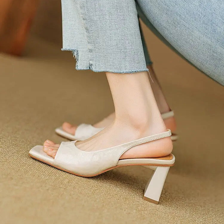 Women's Mid Block Heel Square Toe Slingback Pump