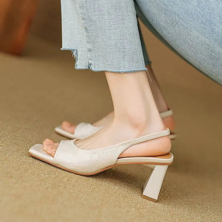 Women's Mid Block Heel Square Toe Slingback Pump