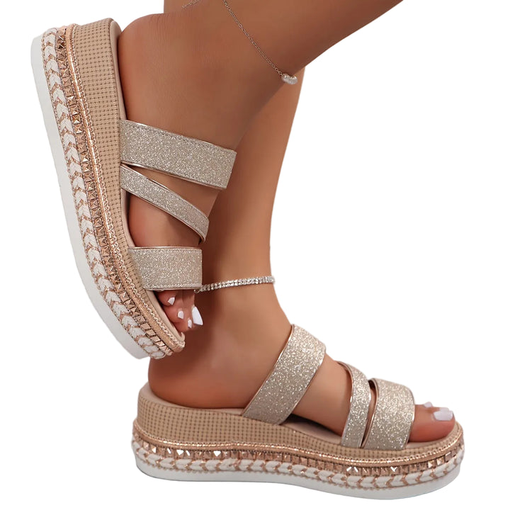 Women's Multi-Strap Glitter Platform Sandals
