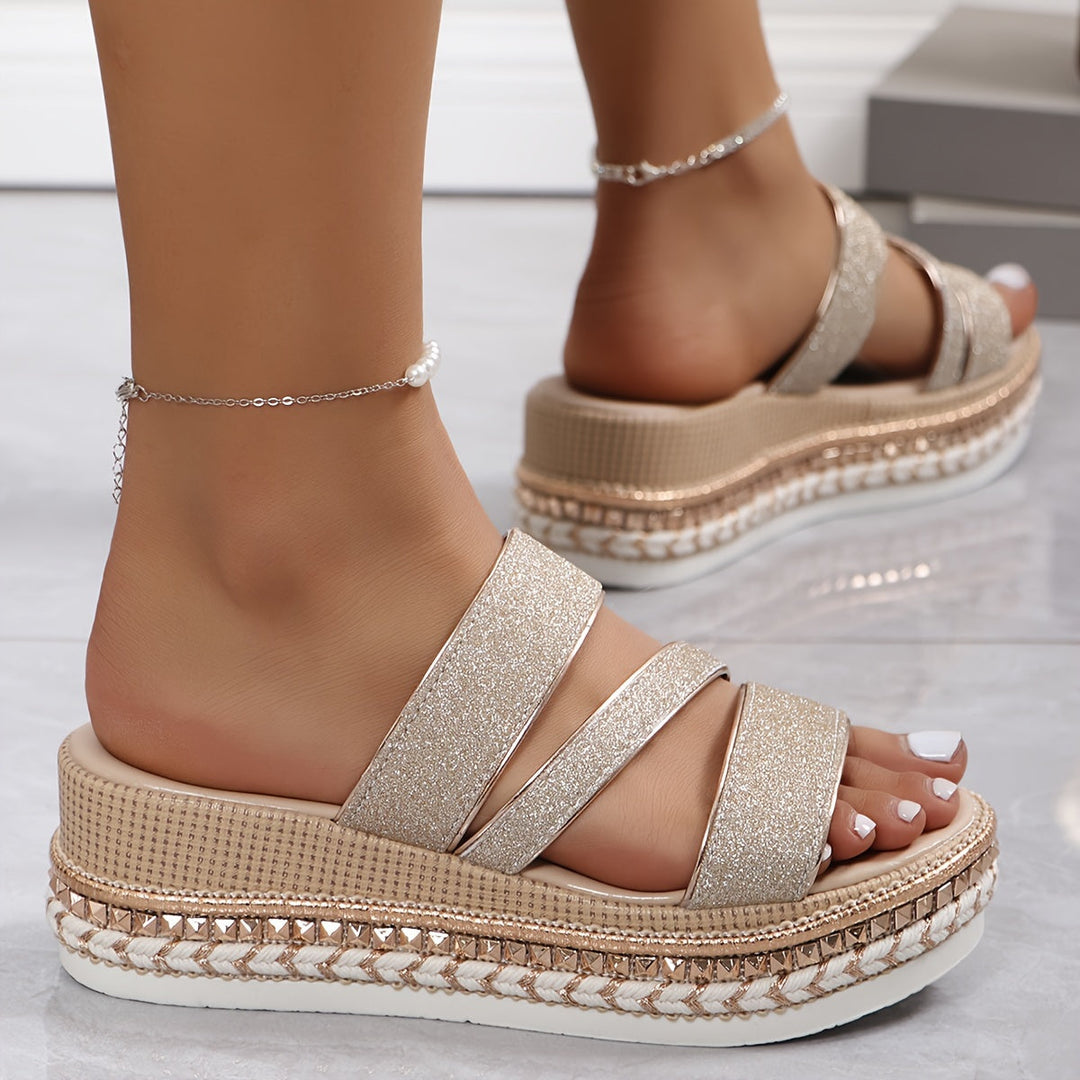 Women's Multi-Strap Glitter Platform Sandals