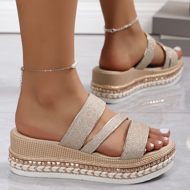 Women's Multi-Strap Glitter Platform Sandals