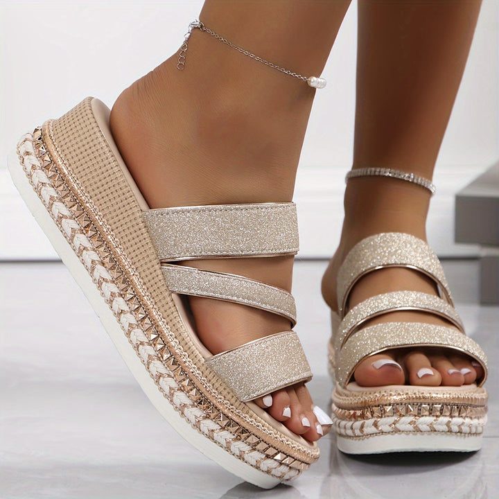 Women's Multi-Strap Glitter Platform Sandals
