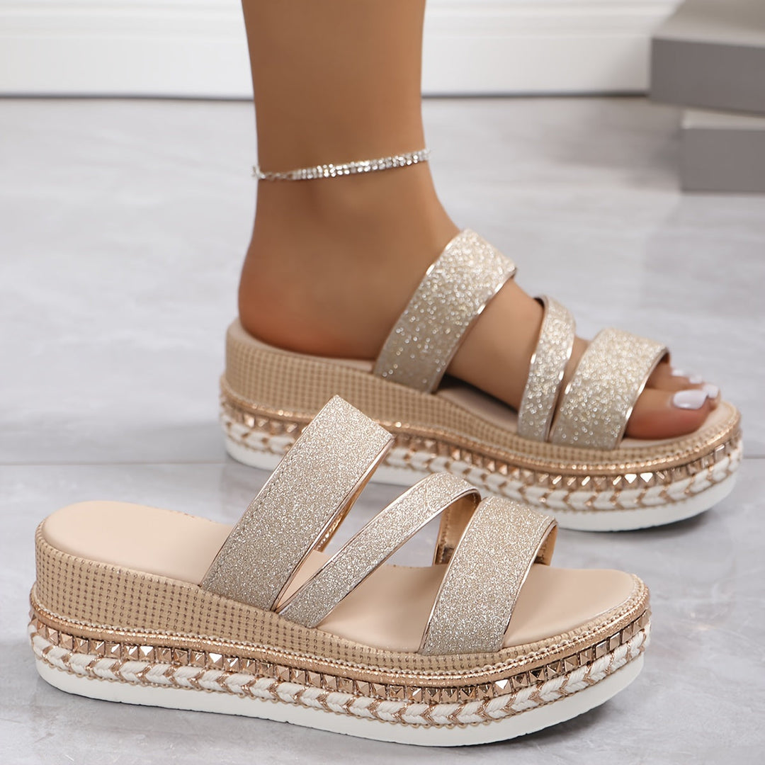 Women's Multi-Strap Glitter Platform Sandals