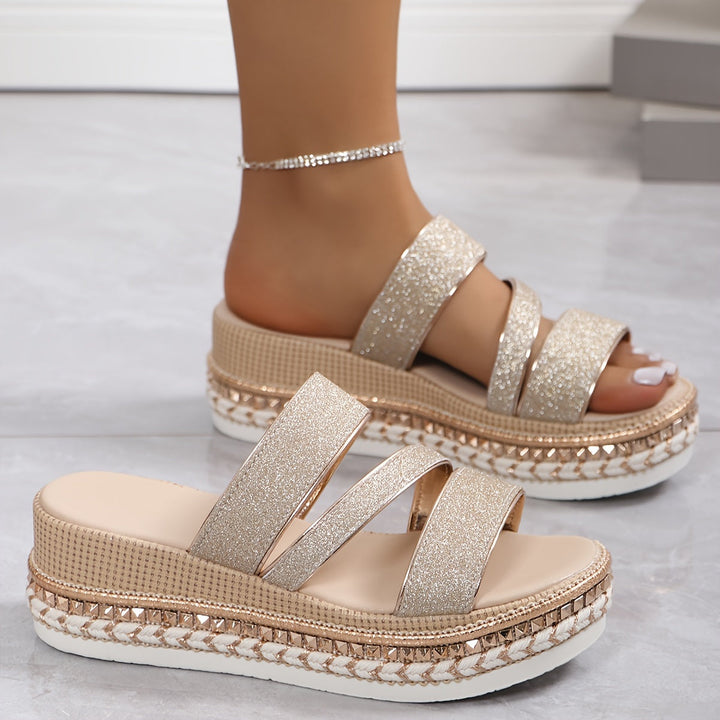 Women's Multi-Strap Glitter Platform Sandals