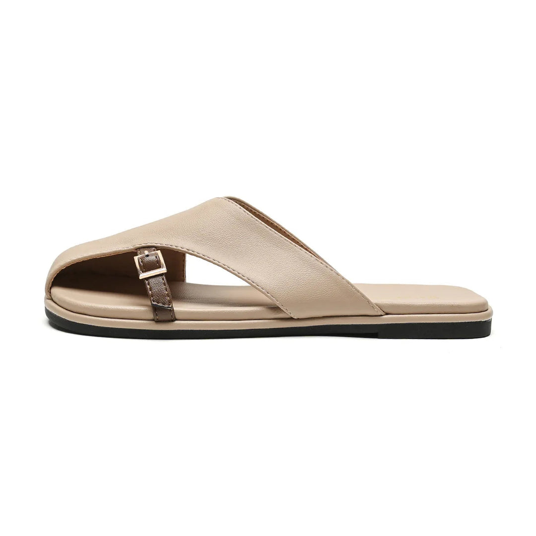 Women's Open Toe Crossover Strap Flat Sandals with Side Buckle