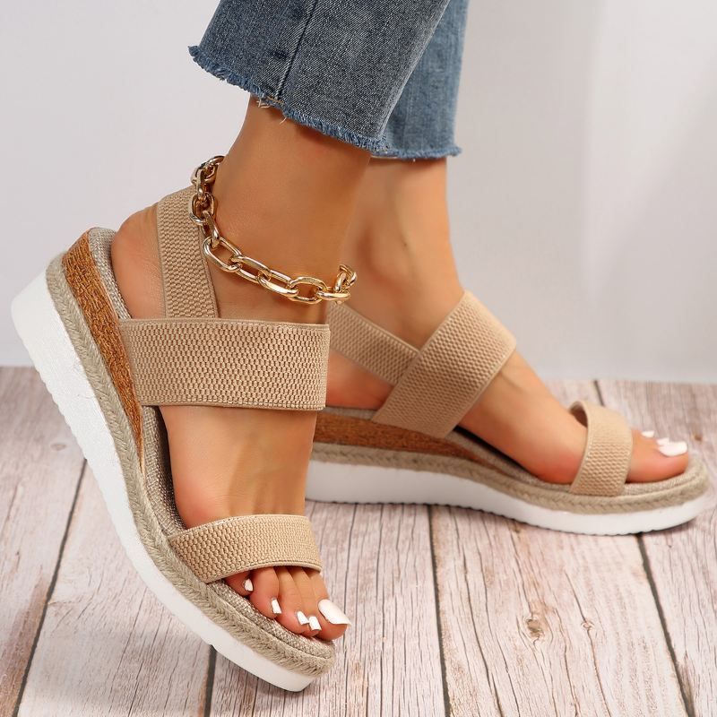 Women's Open-Toe Flatform Sandals with Elastic Straps