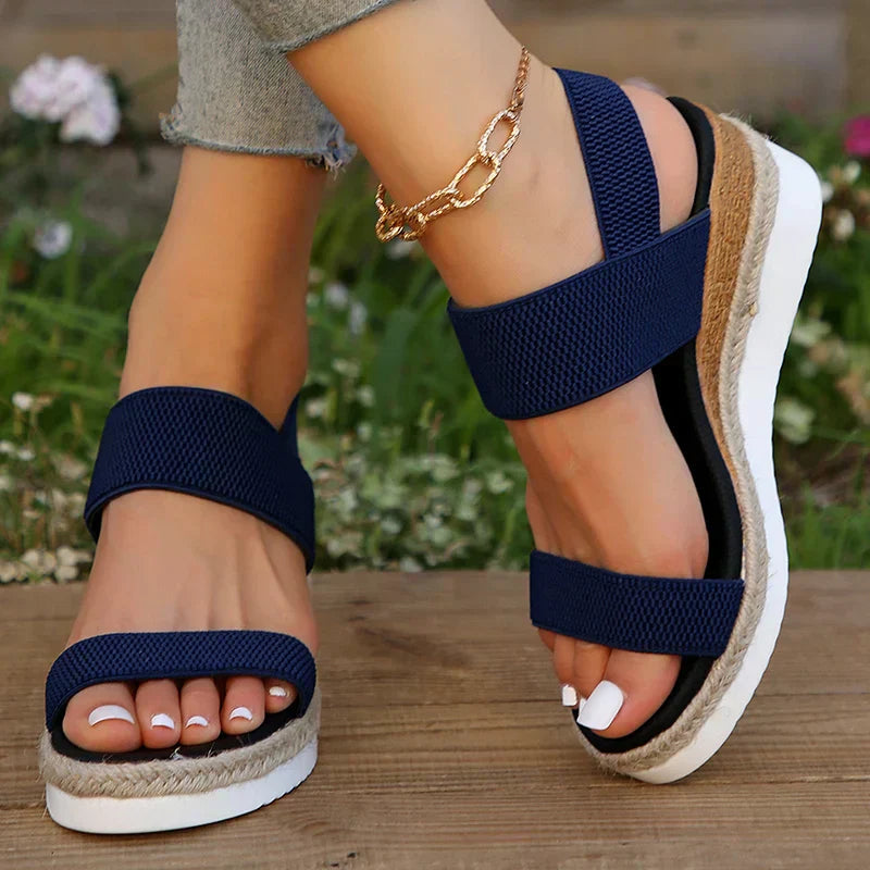 Women's Open-Toe Flatform Sandals with Elastic Straps