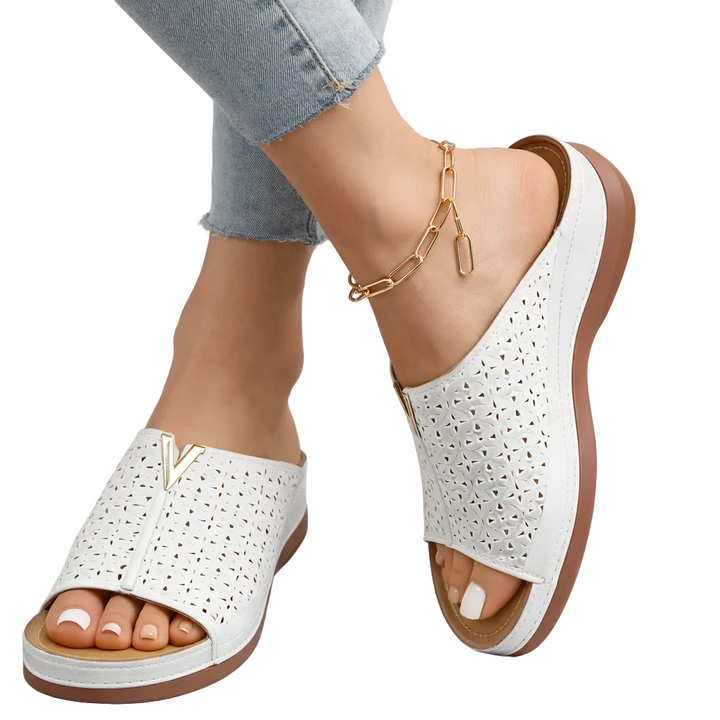 Women's Open Toe Perforated Upper Slip-On Flat Sandal