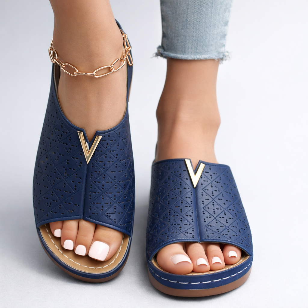 Women's Open Toe Perforated Upper Slip-On Flat Sandal