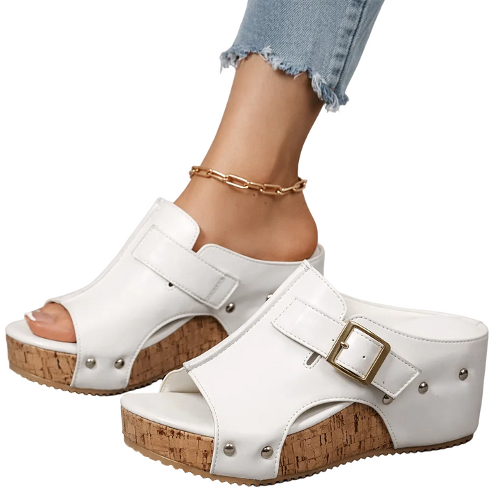 Women's Open Toe Platform Slide Sandal with Buckle Strap
