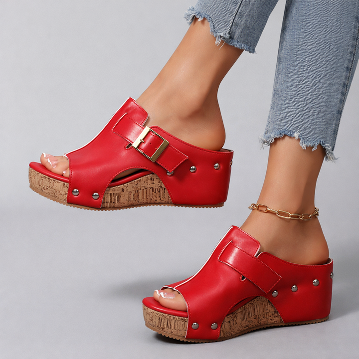Women's Open Toe Platform Slide Sandal with Buckle Strap