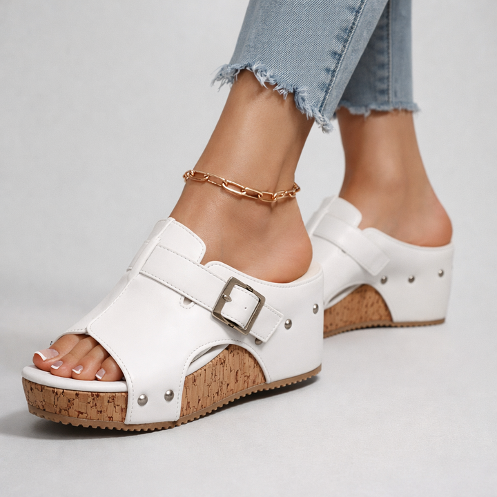 Women's Open Toe Platform Slide Sandal with Buckle Strap