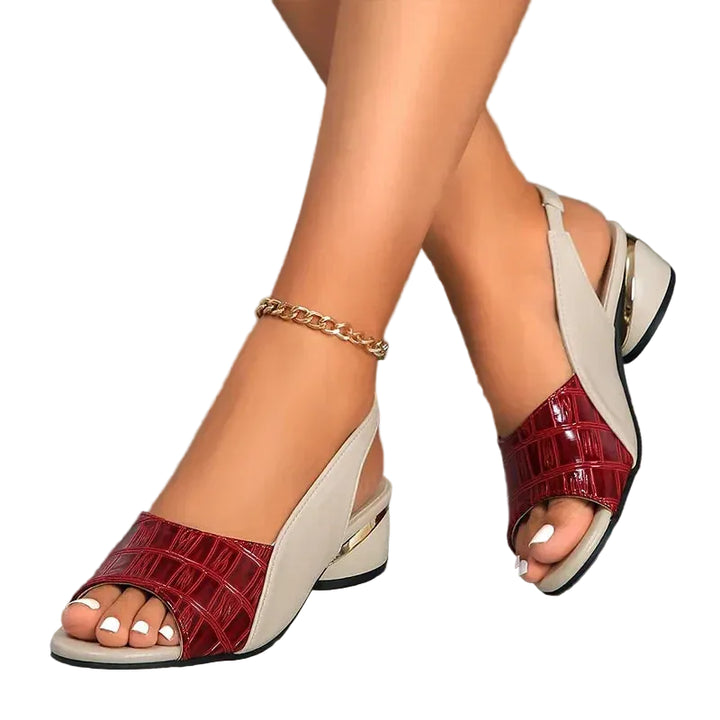 Women's Open-Toe Slingback Low Wedge Heels with Croc-Embossed Vamp Strap