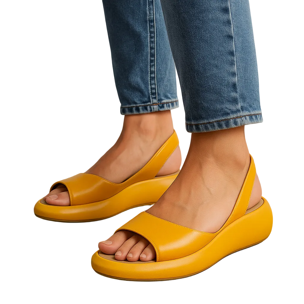 Women's Open-Toe Slingback Low Wedge Sandals with Wide Vamp Strap