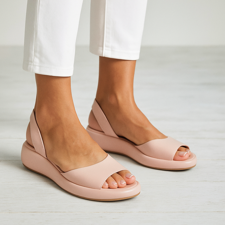 Women's Open-Toe Slingback Low Wedge Sandals with Wide Vamp Strap